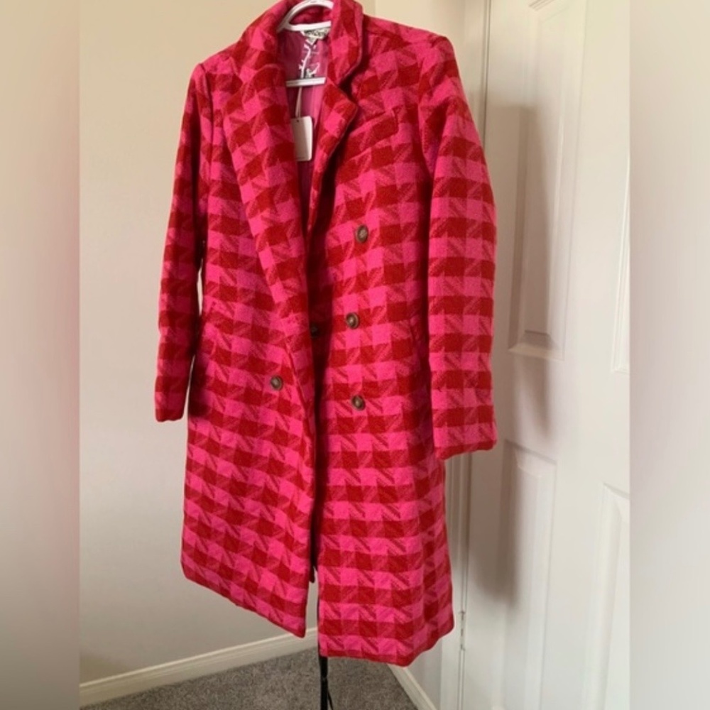 Textured Knit Pink Tweed Double Breasted Coat Jacket